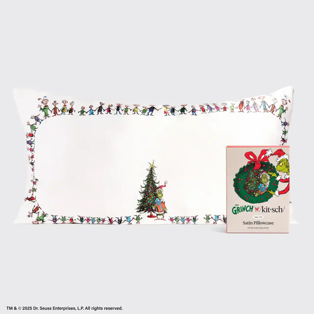 The Grinch x Kitsch Satin Pillowcase in Whoville - King